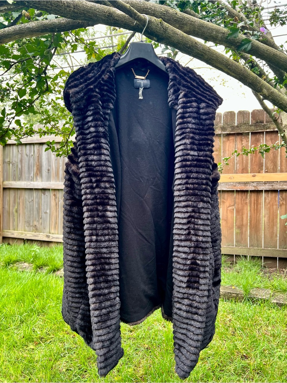 Tahari Faux Fur Wrap Winter Vest Brown Black Animal Print Ribbed Plus Size 3X